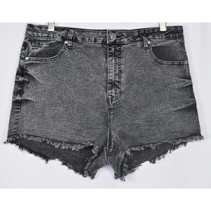 CALI Ultra High Rise Black Acid Wash 5 Pockets Denim Jean Shorts Size 15